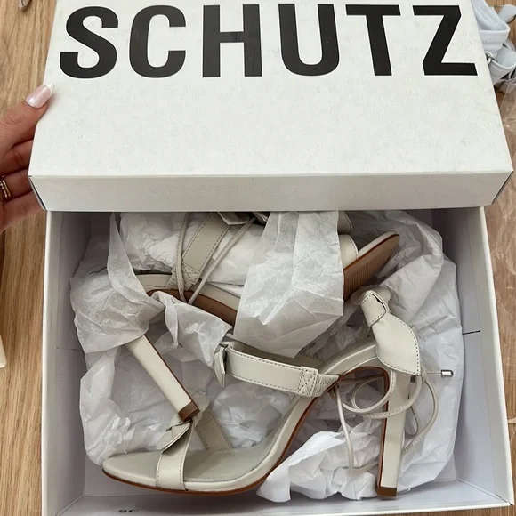 NIB SCHUTZ Alia High Nappa Leather Sandal - 8.5 / Pearl / Nappa Leather - Picture 8 of 8